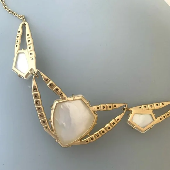 ALEXIS BITTAR Ms Havisham Starlight Mosaic Tile Gold White Pearlescent Necklace - Picture 5 of 12